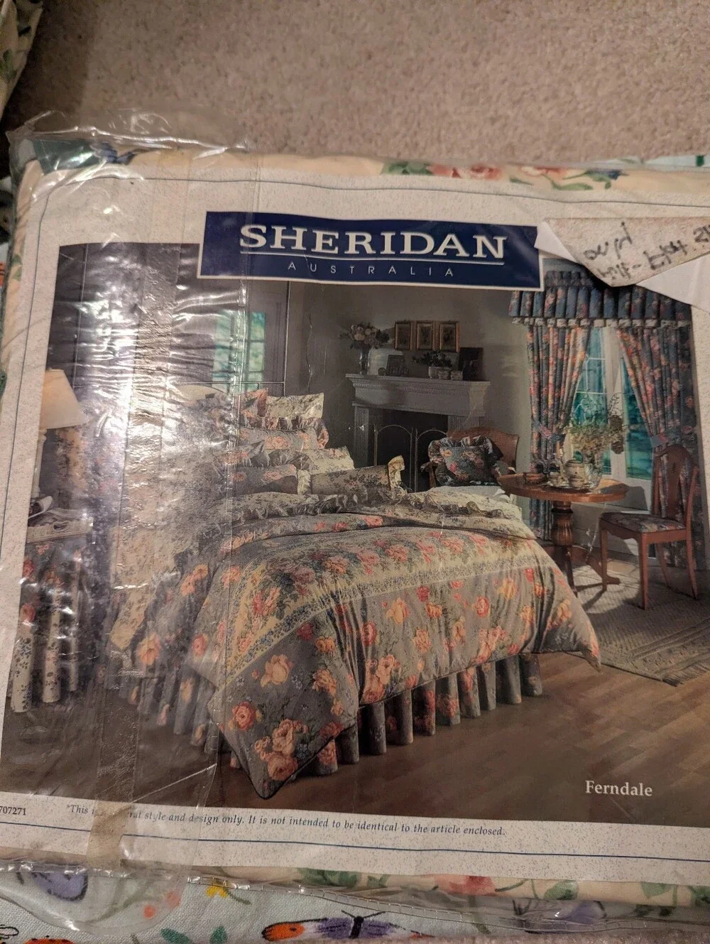 Vintage Sheridan Australia Green & Yellow Flat Floral Sheet (Ferndale)